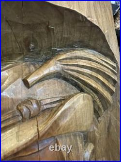 Vintage Oberammergau German Wood Carving Plaque Detert Garmisch Log Relief 17