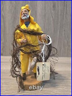 Vintage Old Fashion Made In France Wood Sculpture Fisherman