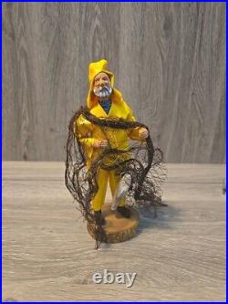 Vintage Old Fashion Made In France Wood Sculpture Fisherman