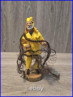 Vintage Old Fashion Made In France Wood Sculpture Fisherman