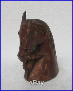 Vintage Old Hand Carved Wooden Sculpture Unique Horse Head Bust Collectible