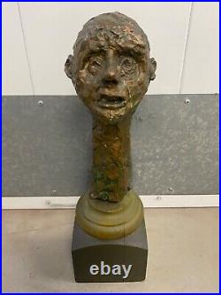 Vintage Old Italian Modern Expressionist Man Bust Sculpture, Giacometti'50s