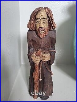 Vintage Old Man Hand Carved Wood Figure Statue Sculpture