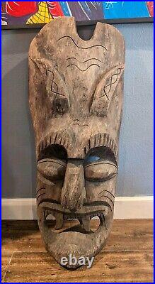 Vintage Old TIKI Bar Hawaiian Polynesian Wood Sculpture Statue, 1950s Mask