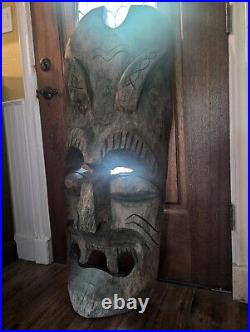 Vintage Old TIKI Bar Hawaiian Polynesian Wood Sculpture Statue, 1950s Mask