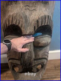 Vintage Old TIKI Bar Hawaiian Polynesian Wood Sculpture Statue, 1950s Mask