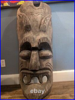 Vintage Old TIKI Bar Hawaiian Polynesian Wood Sculpture Statue, 1950s Mask