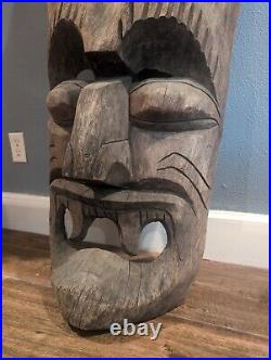 Vintage Old TIKI Bar Hawaiian Polynesian Wood Sculpture Statue, 1950s Mask