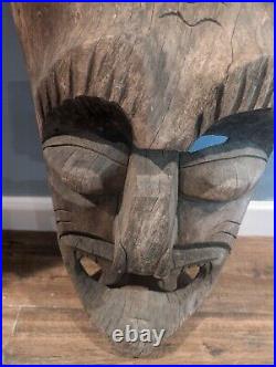 Vintage Old TIKI Bar Hawaiian Polynesian Wood Sculpture Statue, 1950s Mask