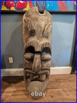 Vintage Old TIKI Bar Hawaiian Polynesian Wood Sculpture Statue, 1950s Mask