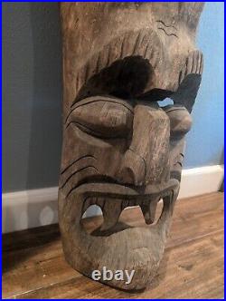 Vintage Old TIKI Bar Hawaiian Polynesian Wood Sculpture Statue, 1950s Mask