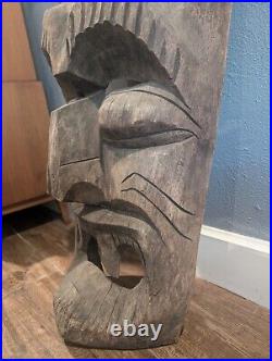 Vintage Old TIKI Bar Hawaiian Polynesian Wood Sculpture Statue, 1950s Mask