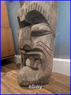 Vintage Old TIKI Bar Hawaiian Polynesian Wood Sculpture Statue, 1950s Mask