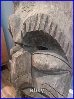 Vintage Old TIKI Bar Hawaiian Polynesian Wood Sculpture Statue, 1950s Mask