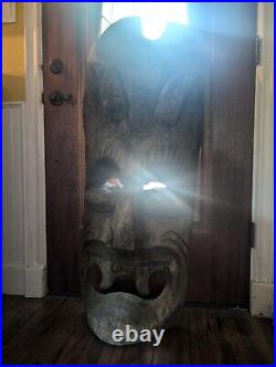 Vintage Old TIKI Bar Hawaiian Polynesian Wood Sculpture Statue, 1950s Mask