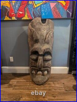 Vintage Old TIKI Bar Hawaiian Polynesian Wood Sculpture Statue, 1950s Mask