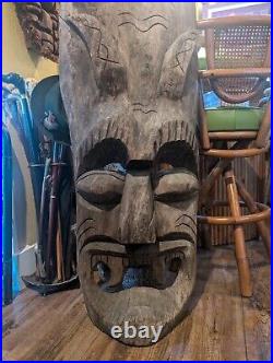 Vintage Old TIKI Bar Hawaiian Polynesian Wood Sculpture Statue, 1950s Mask