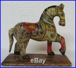Vintage Old Wooden Sculpture Hand Carved Rare Painted Horse Statue, Collectible
