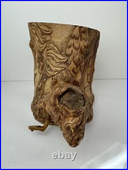 Vintage Olive Wood Carving Art Sculpture Adam & Eve In Paradise