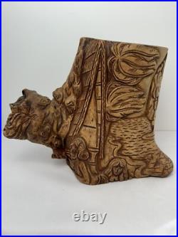 Vintage Olive Wood Carving Art Sculpture Adam & Eve In Paradise