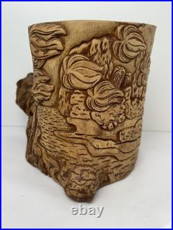 Vintage Olive Wood Carving Art Sculpture Adam & Eve In Paradise