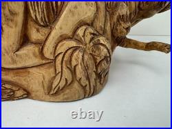 Vintage Olive Wood Carving Art Sculpture Adam & Eve In Paradise