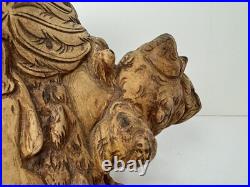 Vintage Olive Wood Carving Art Sculpture Adam & Eve In Paradise