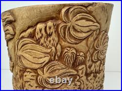 Vintage Olive Wood Carving Art Sculpture Adam & Eve In Paradise