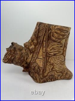 Vintage Olive Wood Carving Art Sculpture Adam & Eve In Paradise