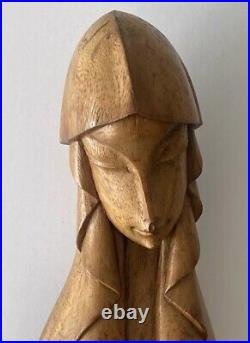 Vintage Original 1962 MCM Carved Wood Statue Sculpture Religious Woman Signed