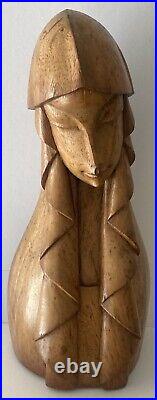 Vintage Original 1962 MCM Carved Wood Statue Sculpture Religious Woman Signed