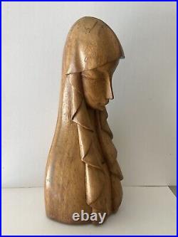 Vintage Original 1962 MCM Carved Wood Statue Sculpture Religious Woman Signed