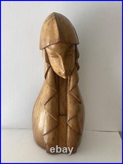 Vintage Original 1962 MCM Carved Wood Statue Sculpture Religious Woman Signed