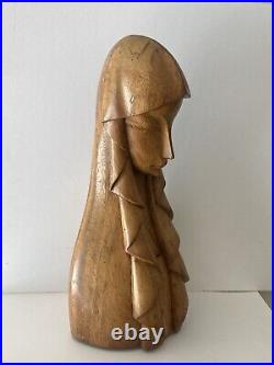 Vintage Original 1962 MCM Carved Wood Statue Sculpture Religious Woman Signed