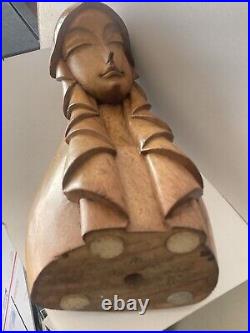 Vintage Original 1962 MCM Carved Wood Statue Sculpture Religious Woman Signed