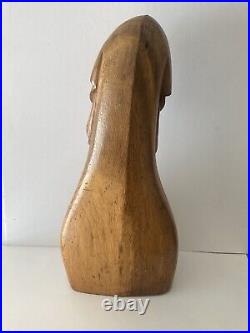 Vintage Original 1962 MCM Carved Wood Statue Sculpture Religious Woman Signed