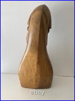 Vintage Original 1962 MCM Carved Wood Statue Sculpture Religious Woman Signed