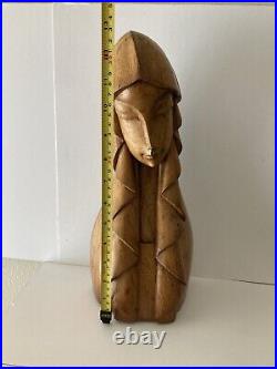 Vintage Original 1962 MCM Carved Wood Statue Sculpture Religious Woman Signed