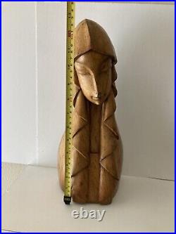 Vintage Original 1962 MCM Carved Wood Statue Sculpture Religious Woman Signed