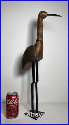 Vintage Original Fine Mixed Media Wood Brass Iron Bird Sculpture Folk Art Statue