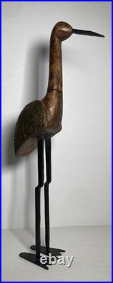Vintage Original Fine Mixed Media Wood Brass Iron Bird Sculpture Folk Art Statue