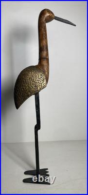 Vintage Original Fine Mixed Media Wood Brass Iron Bird Sculpture Folk Art Statue