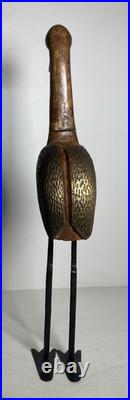 Vintage Original Fine Mixed Media Wood Brass Iron Bird Sculpture Folk Art Statue