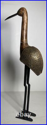 Vintage Original Fine Mixed Media Wood Brass Iron Bird Sculpture Folk Art Statue