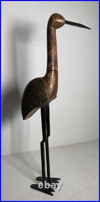 Vintage Original Fine Mixed Media Wood Brass Iron Bird Sculpture Folk Art Statue