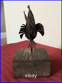Vintage Original Handmade Butterfly Fish Hammered Metal Sculpture Statue Wood