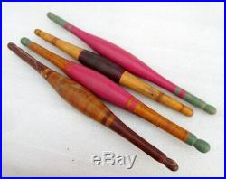 Vintage Original Old Lot of 9 Hand Carved Lacquer Wooden Chapati Rolling Pin