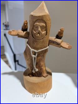 Vintage Original Signed Ben Ortega Wood Carving St Francis of Assisi