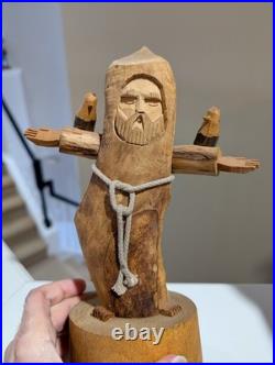 Vintage Original Signed Ben Ortega Wood Carving St Francis of Assisi