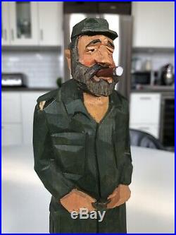 Vintage Original Sven Gunnarsson Wood Carving Fidel Castro Political Figure
